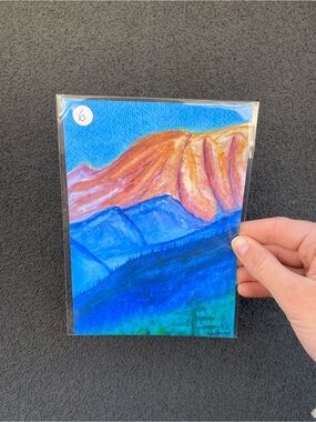 Watercolor “Sunrise on Mount Rainier” - art print. Blue & Orange Landscape